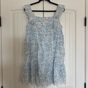 Floral Lace Trim Mini Dress in Blue